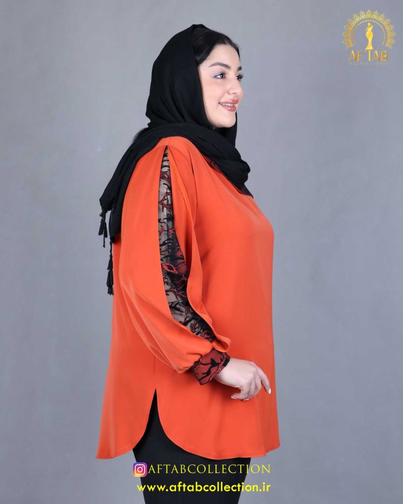 شومیز آستین پفکی سایزبزرگ آجری رنگ