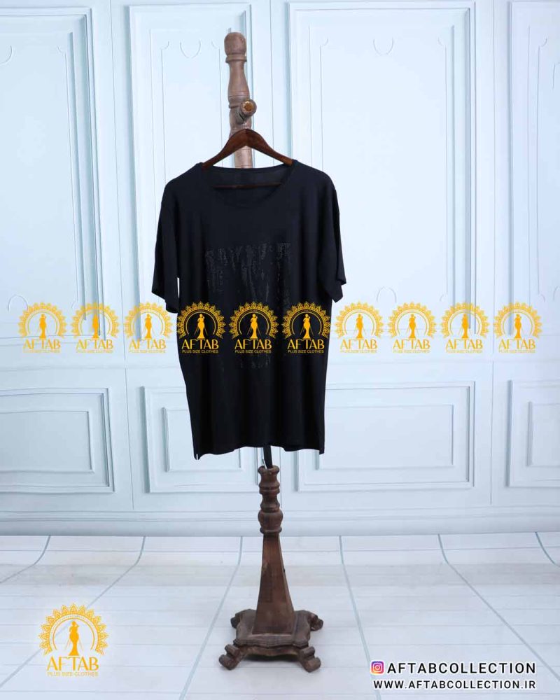 تیشرت مشکی نگین برگی سایزبزرگ مشکی سیر