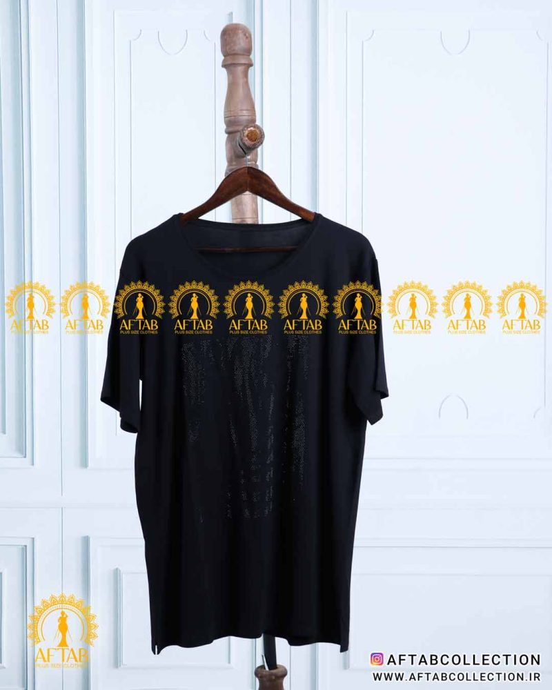 تیشرت مشکی نگین برگی سایزبزرگ راحت