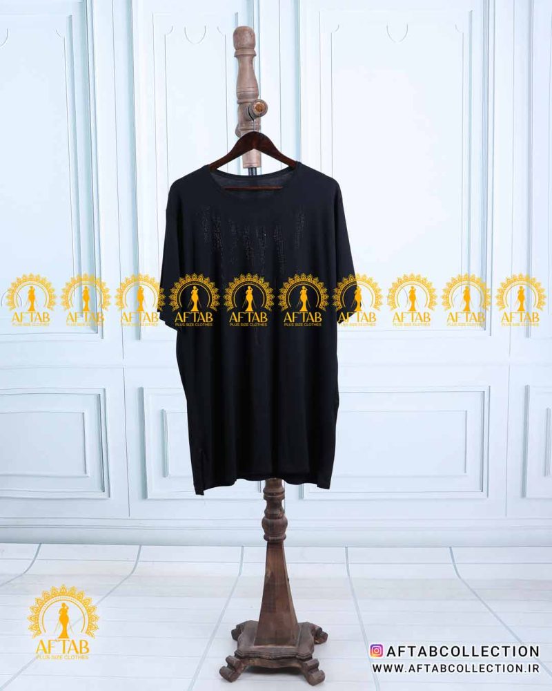 تیشرت مشکی نگین برگی سایزبزرگ خنک