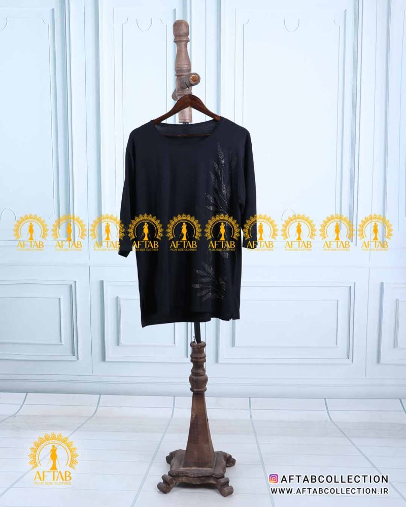 تیشرت مشکی نگین برگی سایزبزرگ مشکی