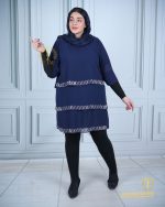 شومیز طبقه ای نوار نگینی سایزبزرگ سورمه ای