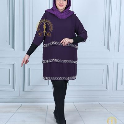 شومیز طبقه ای نوار نگینی سایزبزرگ بادمجانی