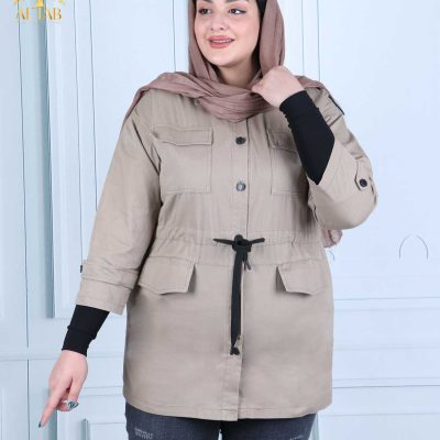 مانتو کتان دکمه منگنه سایزبزرگ سبک