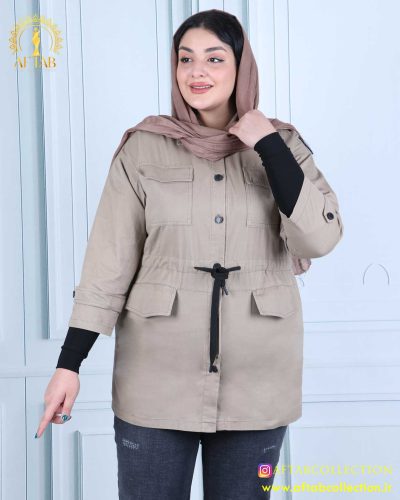 مانتو کتان دکمه منگنه سایزبزرگ سبک