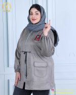 سوییشرت سوییت کلاهدار کمر گتر سایزبزرگ طوسی