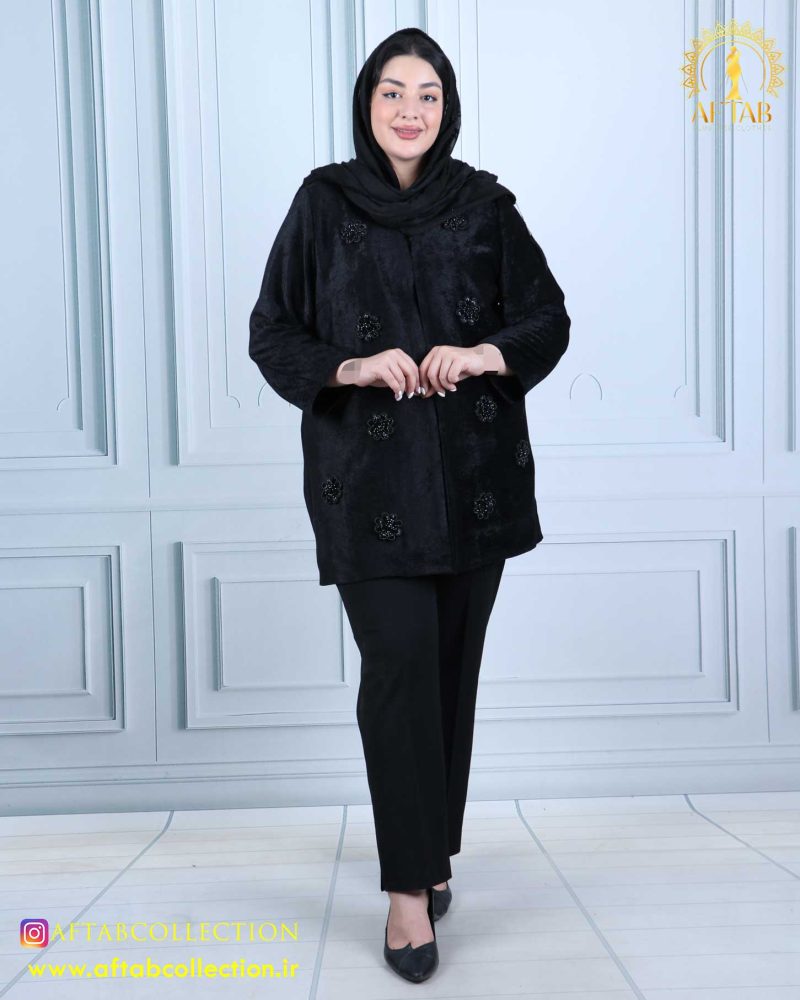 مانتو مخمل گل سنگدوزی سایزبزرگ