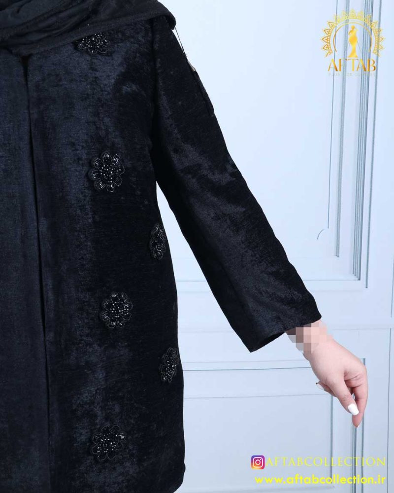 مانتو مخمل گل سنگدوزی سایزبزرگ آستین