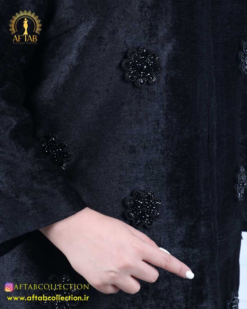 مانتو مخمل گل سنگدوزی سایزبزرگ سنگدوزی