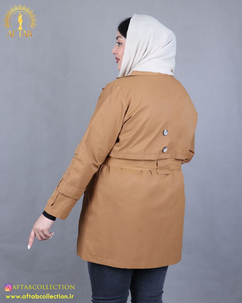 مانتو کتان 2جیب یقه انگلیسی سایزبزرگ نما پشت