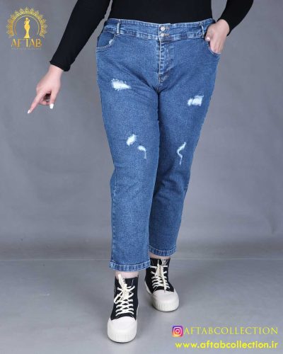 شلوار مام زاپ پشت کش سایزبزرگ آبی تیره