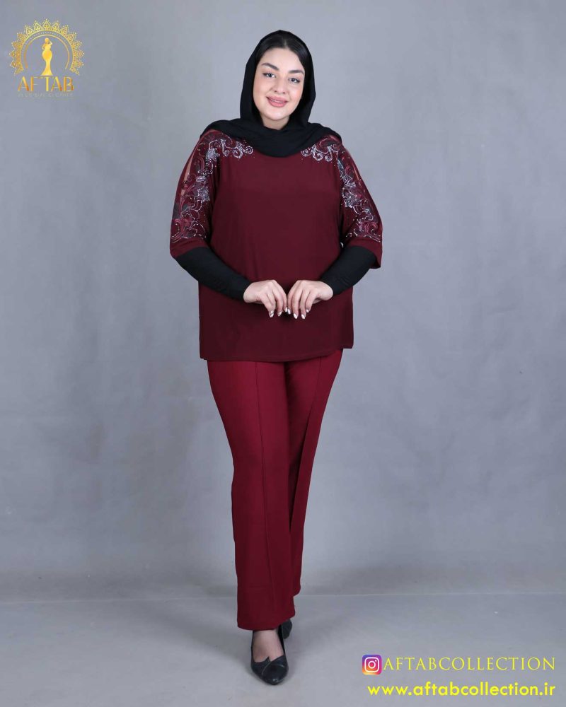 شومیز جودون سرشانه گیپور سایزبزرگ نما دور