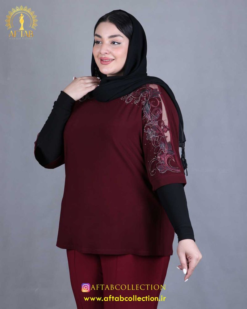 شومیز جودون سرشانه گیپور سایزبزرگ نما جلو