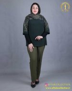 شومیز جودون سرشانه گیپور سایزبزرگ سبز