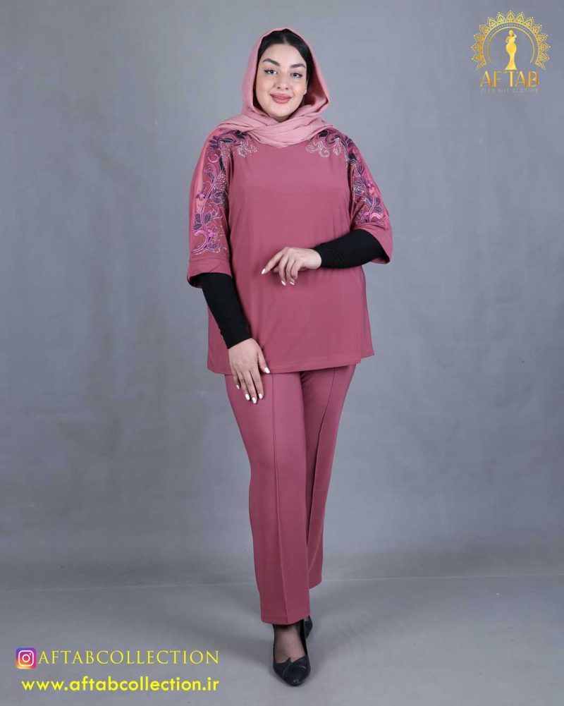 شومیز جودون سرشانه گیپور سایزبزرگ گلبهی