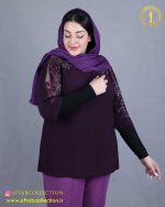 شومیز جودون سرشانه گیپور سایزبزرگ بادمجانی