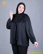 شومیز یقه کراواتی راه راه سایزبزرگ مشکی