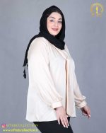 شومیز یقه کراواتی راه راه سایزبزرگ کرم رنگ