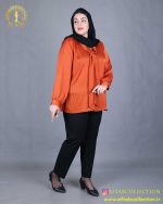 شومیز یقه کراواتی راه راه سایزبزرگ آجری