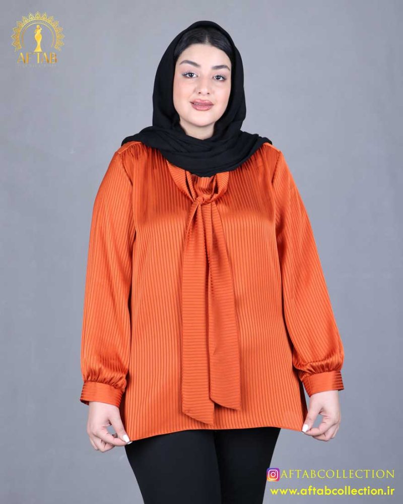 شومیز یقه کراواتی راه راه سایزبزرگ نما جلو