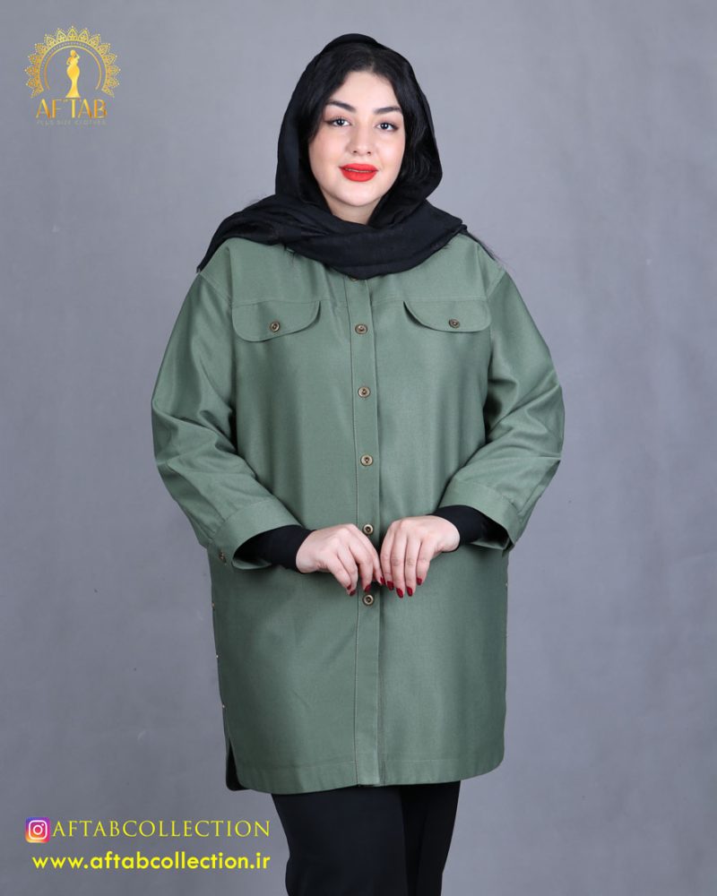 مانتو کتان بغل دکمه سایزبزرگ نما جلو