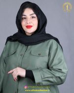 مانتو کتان بغل دکمه سایزبزرگ سبز