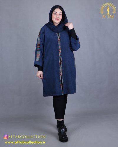 مانتو مخمل خرجکار راه اره سایزبزرگ آبی رنگ