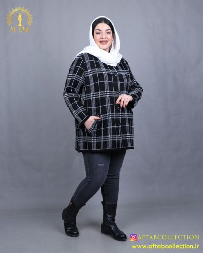 کت بافت چهارخونه سایزبزرگ سفید