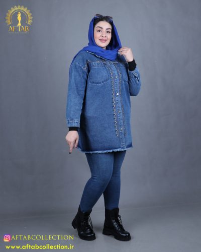 مانتو جین گلدوزی پایین ریش سایزبزرگ عال