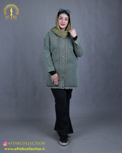 مانتو مانتو جین گلدوزی پایین ریش سایزبزرگ جین