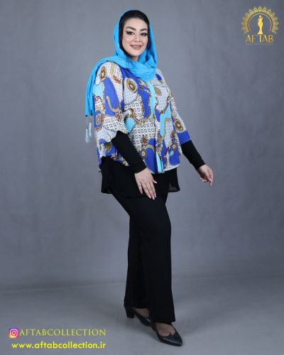 شومیز حریر جلو پیلی سایزبزرگ آبی