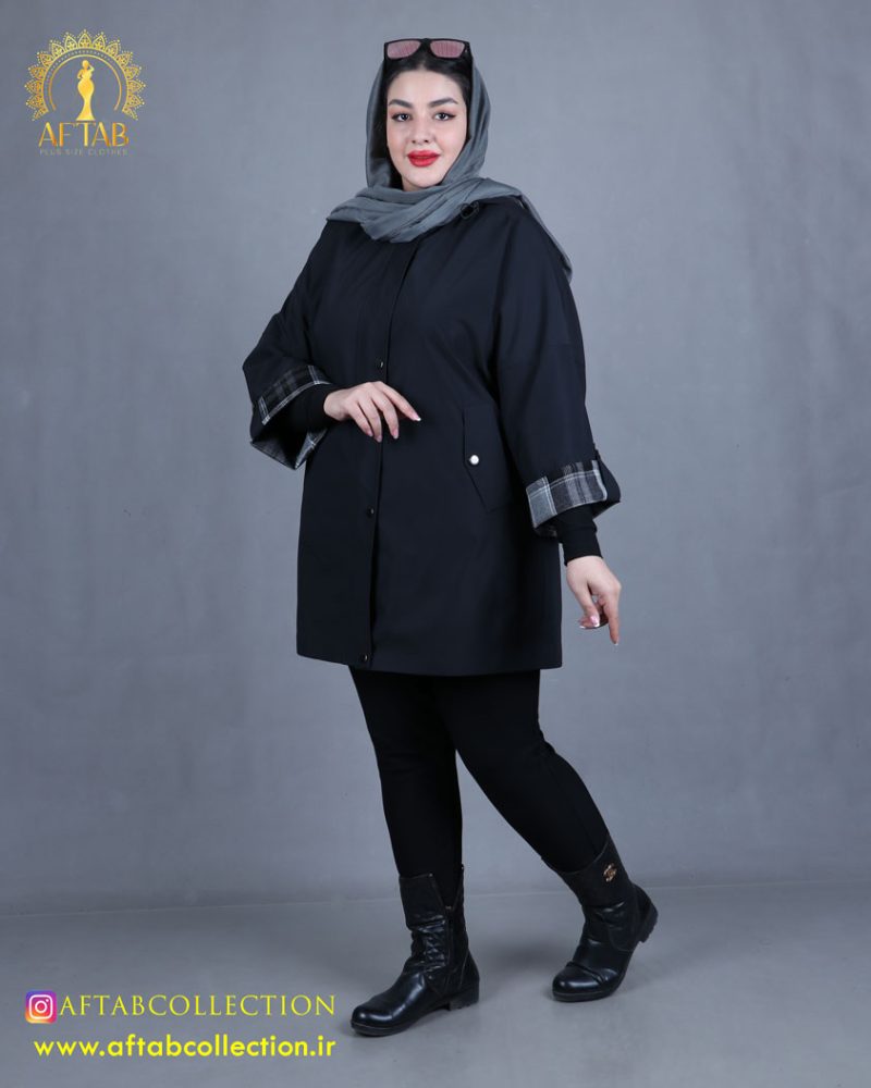 پالتو کوتاه چهارخونه سایزبزرگ مشکی