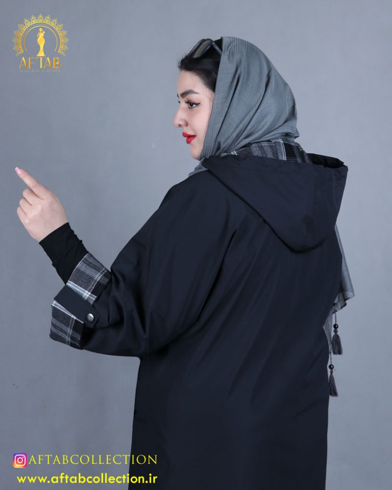 پالتو کوتاه چهارخونه سایزبزرگ کلاه