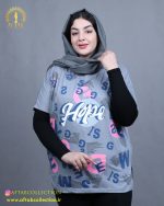 تیشرت یقه هفت چاپی سایزبزرگ طوسی