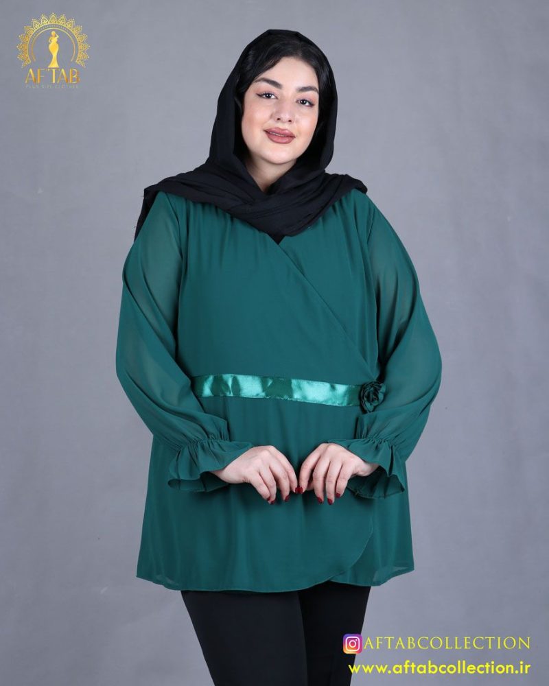 شومیز حریر روبان گلدار سایزبزرگ نما جلو