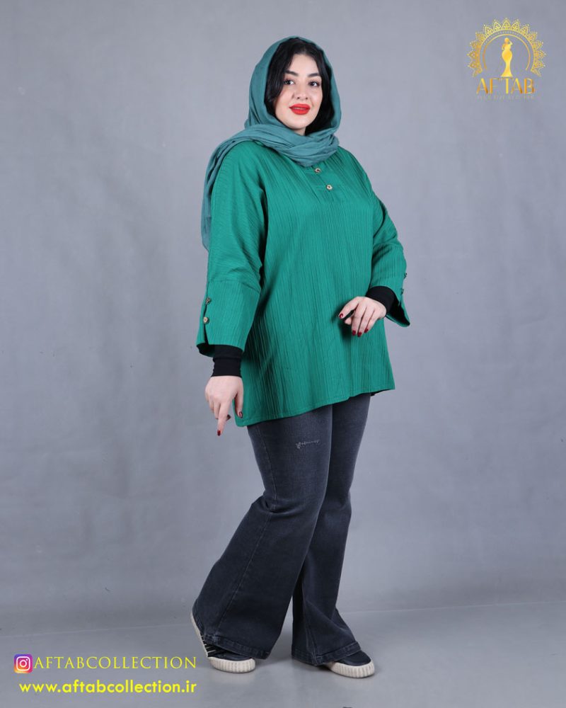 شومیز کراش آستین دکمه سایزبزرگ سبز