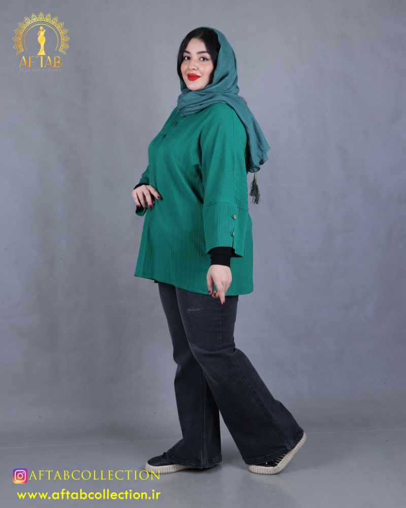 شومیز کراش آستین دکمه سایزبزرگ نما بغل