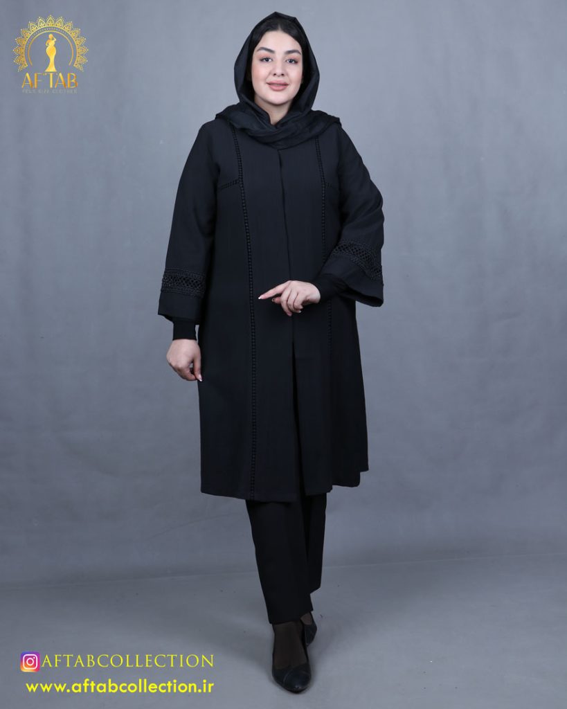 مانتو مخمل بیسکوییتی سایزبزرگ مشکی