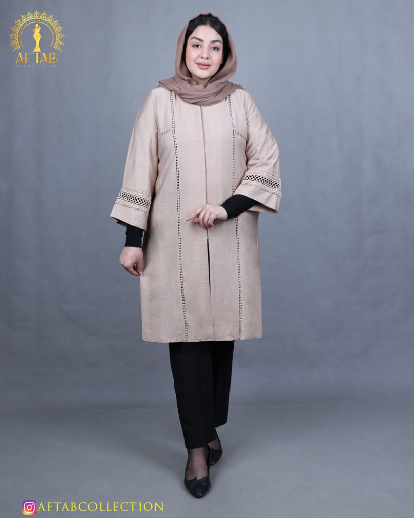 مانتو مخمل بیسکوییتی سایزبزرگ کرم