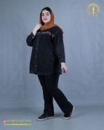 مانتو جین گلدوزی نواری سایزبزرگ نما بغل