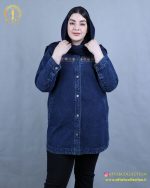 مانتو جین گلدوزی نواری سایزبزرگ سورمه ای رنگ