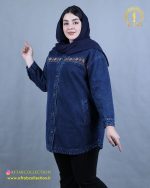 مانتو جین گلدوزی نواری سایزبزرگ نرم