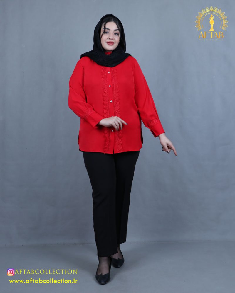 شومیز نوار گیپور سایزبزرگ قرمز