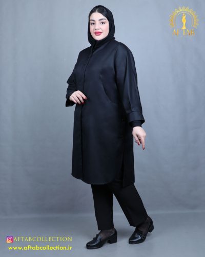 مانتو کتان جیب هلال سایزبزرگ نما نزدیک