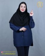 مانتو کتان بغل دکمه سایزبزرگ سورمه ای رنگ