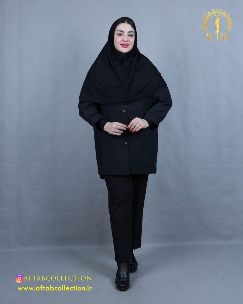 مانتو کتان بغل دکمه سایزبزرگ مشکی