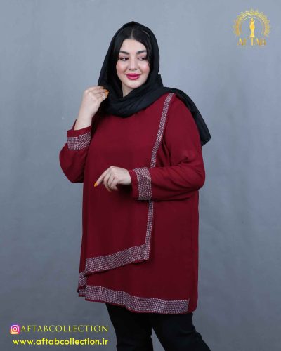 شومیز دو طبقه نگینی سایزبزرگ زرشکی