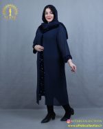 لباس مجلسی بلند خرجکار پولک مخملی سایزبزرگ سورمه ای