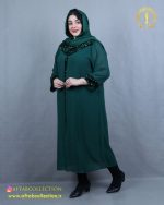 لباس مجلسی بلند خرجکار پولک مخملی سایزبزرگ سبز رنگ