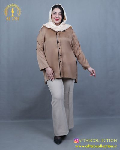 شومیز ساتن تک جیب سایزبزرگ